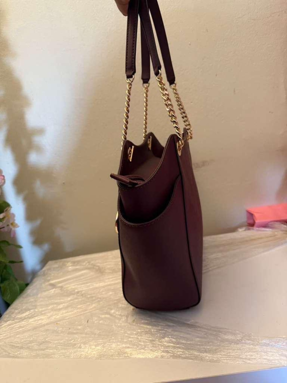 Michael Kors Burgundy Saffiano Chain-Handle Tote - Picture 5 of 9